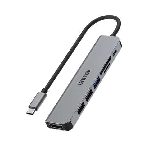 Unitek USB-C to 7-port USB Hub (Space Grey) 7-in-1 with 4K HDMI SD 3x USB-A